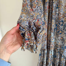 Load image into Gallery viewer, Free People Feeling Groovy Tiered Bell Sleeve Floral Casual Maxi Dress Blue S
