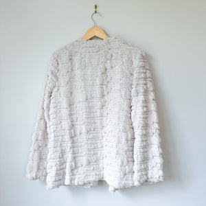 MILLY Sequin Fur Open-Front Long Sleeve Jacket Beige L NWT