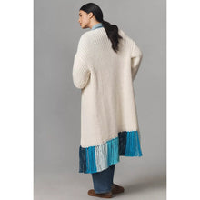 Load image into Gallery viewer, Anthropologie Multicolor Fringe Duster Kimono Cardigan Ivory Blue One Size
