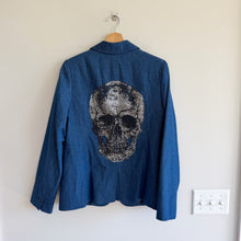 Load image into Gallery viewer, Hipchik Couture Crystal Skull Embellished Single-Breasted Blazer Denim Blue 14
