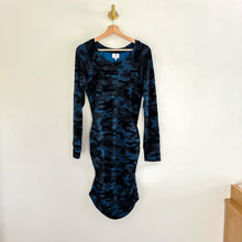 Load image into Gallery viewer, Sundry Camo Print 3/4 Sleeve Knee Length Round Neck Sweater Dress Blue/Black 2
