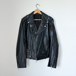 Elie Tahari Jacalyn Patent Leather Moto Jacket Black L