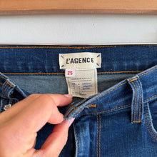 Load image into Gallery viewer, L'Agence Sada High Rise Raw Hem Denim Cropped Slim Jeans Blue 25
