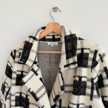 Load image into Gallery viewer, Baciano Plaid Pattern Double-Breasted Mid-Length Teddy Boucle Coat Black White M
