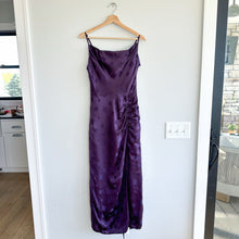 Load image into Gallery viewer, Milly Lilliana Silk Blend Jacquard Sleeveless Ruched Slit Midi Dress Purple 8

