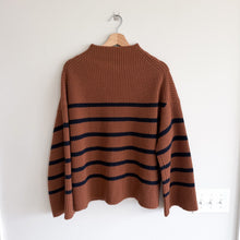 Load image into Gallery viewer, A.L.C Louise Striped Merino Wool Mock Neck Pullover Sweater Brown M
