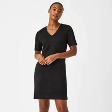 Load image into Gallery viewer, Spanx Faux Suede Column V-Neck Short Sleeve Dress Black XL
