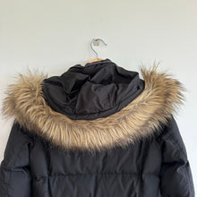 Load image into Gallery viewer, J. Crew Wintress Faux-Fur Hood Mid Length Outdoor Puffer Coat Black XS
