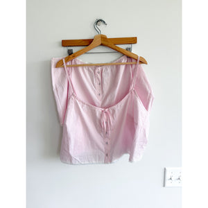 Skims Stretch Cotton Poplin Striped Tank Top Shorts Lounge Set Pink White XL