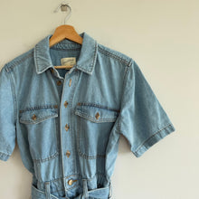 Load image into Gallery viewer, Universal Thread Button Front Denim Short Sleeve Romper Blue 6
