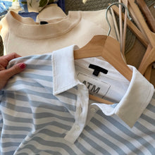 Load image into Gallery viewer, ATM Anthony Thomas Melillo Heavyweight Jersey Striped Mini Polo Dress Blue L

