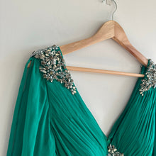 Load image into Gallery viewer, Teri Jon by Rickie Freeman Crystal Embellished Pleated Maxi Gown Green 10
