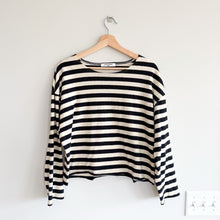Load image into Gallery viewer, Perfectwhitetee Taylor Striped Long Sleeve Cropped Top Black Cream M
