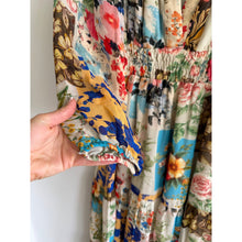 Load image into Gallery viewer, Anthropologie Somerset Floral Patchwork Long Sleeve Chiffon Maxi Dress Blue M
