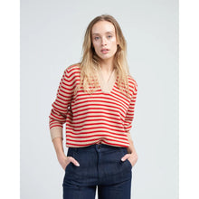 Load image into Gallery viewer, DEMYLEE Lucian Merino Wool Striped Pullover Sweater Red Brown M
