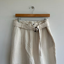 Load image into Gallery viewer, Ann Taylor Striped Belted Straight Leg High Rise Paperbag Pants Cream L
