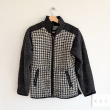 Load image into Gallery viewer, Vintage Laundromat 100% Wool Houndstooth Full Zip Sweater Jacket Black Grey M
