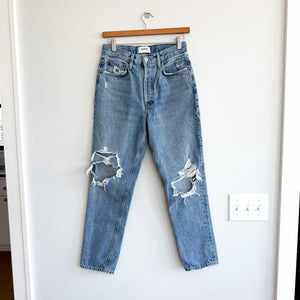 AGOLDE 90's Mid Rise Loose Fit Distressed Straight Leg Jeans Blue Wash 25