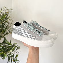 Load image into Gallery viewer, P448 John Polly Leather Low Top Lace Up Sneakers Silver 40
