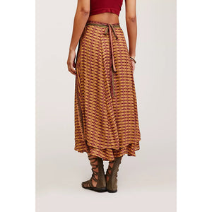 Free People Good 4 U Tribal-Inspired Print Midi Wrap Skirt Brown 4