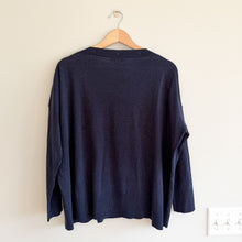 Load image into Gallery viewer, J. Crew Buttoned Boat Neck Cotton Blend Long Sleeve Sweater Navy Blue XL
