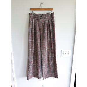 Commense Plaid Pattern High Rise Wide Leg Pants Brown Red L NWT