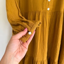 Load image into Gallery viewer, Madewell Lightspun Colette V-Neck Tiered Balloon Sleeve Dress Antique Gold 6
