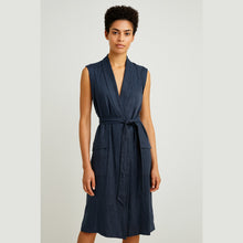 Load image into Gallery viewer, Classiques Entier Linen Blend Sleeveless Wrap Belted Dress Navy 10
