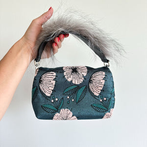 FURLA Metropolis Nuvola Fur Accent Detachable Handle Mini Handbag Pink Blue