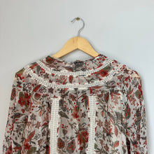Load image into Gallery viewer, Anthropologie Feather Bone Elena Floral Print Lace Sheer Blouse Cream/Red 8
