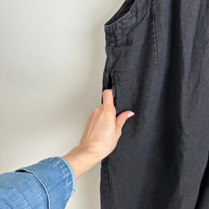 Cut Loose Solid Linen V-Neck Overalls Black XS