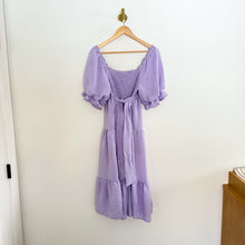 Load image into Gallery viewer, &amp;Merci Tiered Smocked Short Sleeve  Square Neck Midi Dress Purple S
