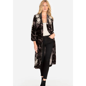 NWT Johnny Was Santal Velvet Embroidered Floral Print Kimono Coat Black M