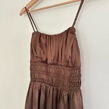 Load image into Gallery viewer, Abercrombie &amp; Fitch Smocked Bodice Satin Maxi Dress Brown XS
