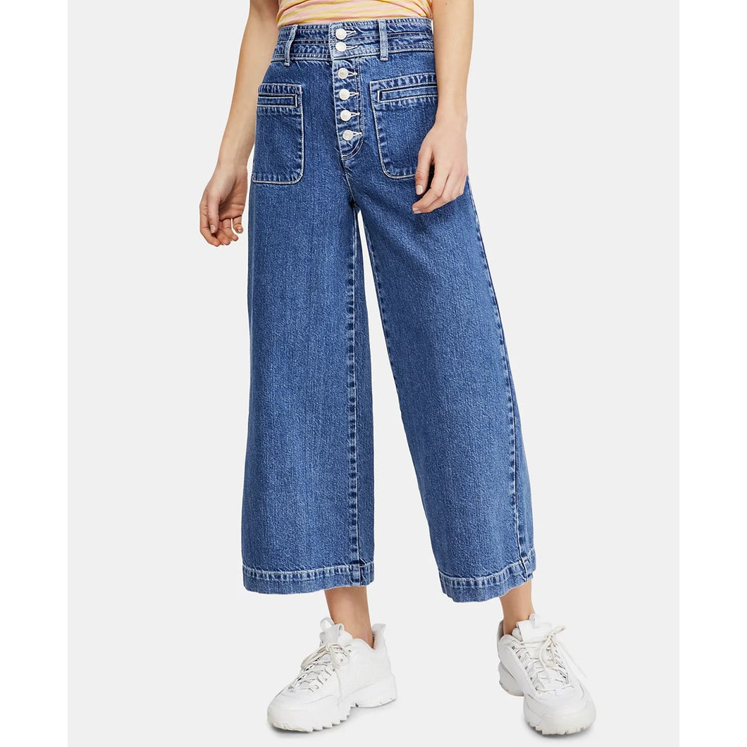 Free People Colette Crop Button-Fly Denim High Rise Jeans Blue 25