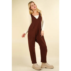 New In Sleeveless Loose Fit Knit Casual Baggy Jumpsuit Brown S