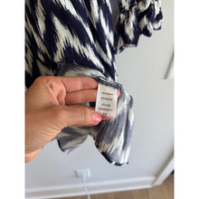 Load image into Gallery viewer, Pomander Place Kenzo Ikat Pattern V-Neck Ruffles Sleeve Mini Dress Blue XS
