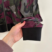 Load image into Gallery viewer, Anthropologie Marrakech Satin Camo Print Zip Up Bomber Jacket Purple/Black L
