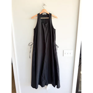 6397 Sleeveless Scoop Neck Drawcord Waist Maxi Dress Black L