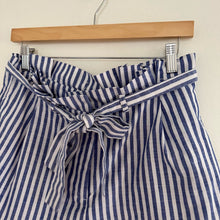 Load image into Gallery viewer, Love Tree Stripe Paperbag Casual Shorts with Tie Belt Blue White S
