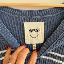 Load image into Gallery viewer, Aerie Beyond Scoop Neck Striped Knit Cropped Sweater Blue White M
