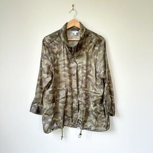 Cami NYC Quinn Silk Camouflage Print Zip Up Jacket Green L