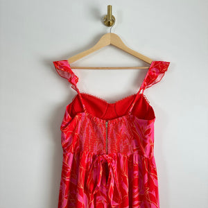 NWT Vestique Summer Plans Ruffles Sweetheart Neck Midi Dress Red L