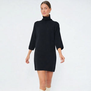 Pomander Place Noir Vivianne Shimmer 3/4 Sleeve Turtleneck Mini Dress Black M