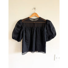 Load image into Gallery viewer, Frame Sheer Cotton-Silk Inset Puff Sleeve Blouse Black S

