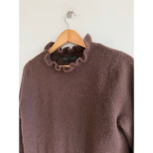 Load image into Gallery viewer, Zara Ruffle Trim Knit Long Sleeve Mock Neck Pullover Sweater Brown S
