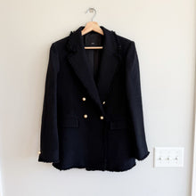 Load image into Gallery viewer, Mango MNG Quintin Tweed Double Breasted Pearl Button Jacket Black M
