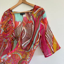 Load image into Gallery viewer, DynaShape Retro Paisley Print Sheer Coverup Pink Multi S/M
