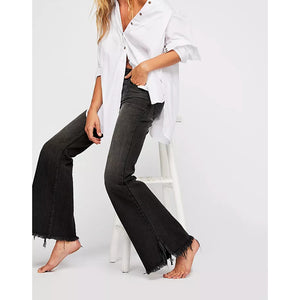 Free People Raw Hem Flared Jeans Black 28