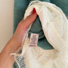 Load image into Gallery viewer, Cinq à Sept Ruffles Lace Hem Crew Neck Pullover Sweater Turquoise XS
